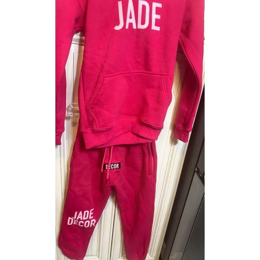 Jade Decor Girl's Casual 2 Piece Hoodie & Jogger Sweatsuit Set Pink Size 10